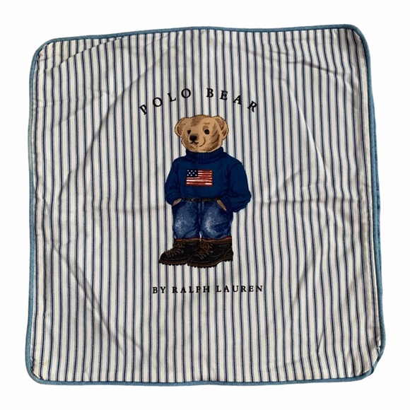 Polo Ralph Lauren Other - Vintage 1990s Ralph Lauren Polo Bear Light Blue Chambray Tick Stripe Pillow Case